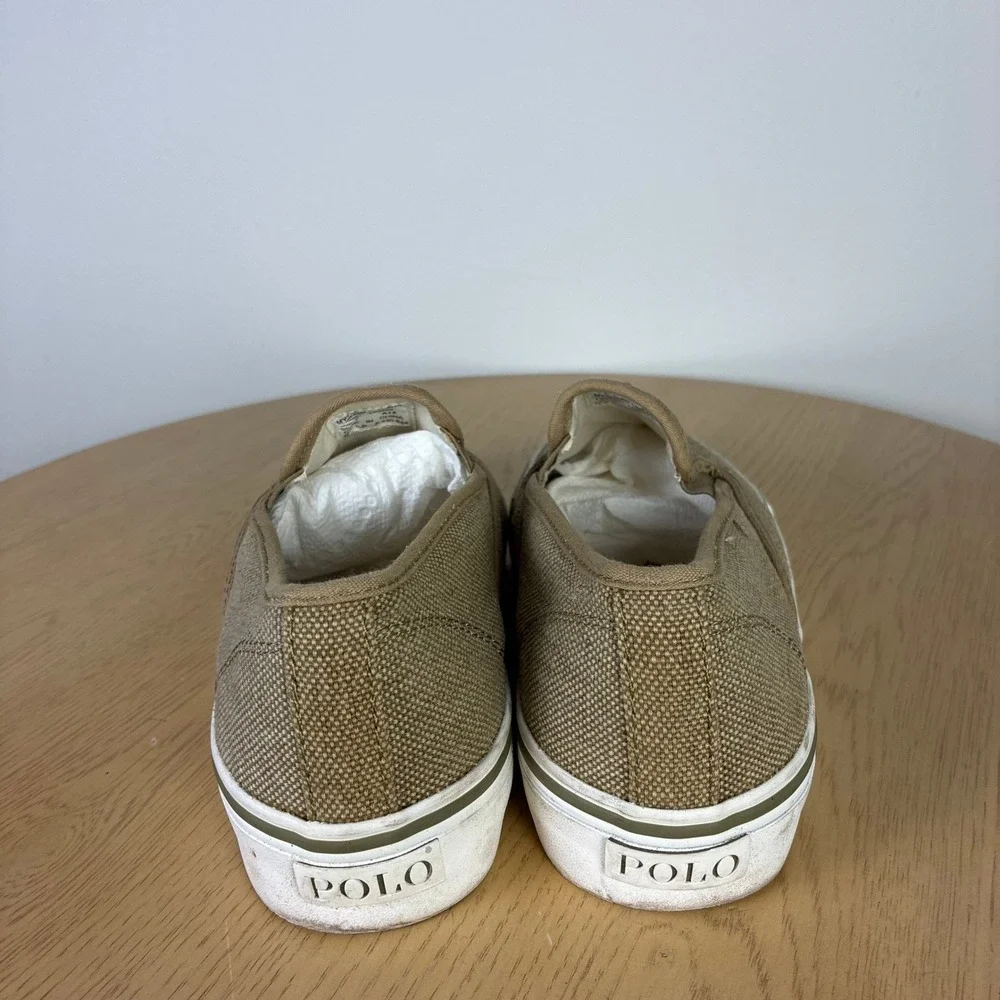 Polo Ralph Lauren Mytton Tan Burlap Slip On Sneakers Khaki Men 8.5D Preppy Retro